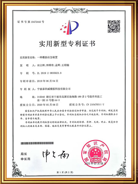 一种爆胎应急装置证书